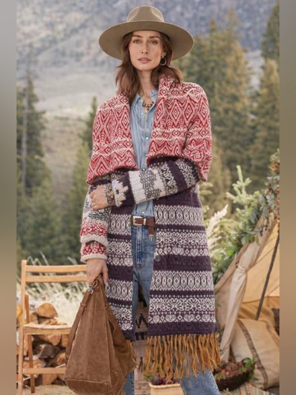 Blue Tassel Multi Knit Shawl Collar Cardigan